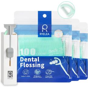 Floss Picks (300 Count), Free Dental Floss Dispenser, Double Dental Floss Picks Provide a Deep Cleaning Experience (Green)