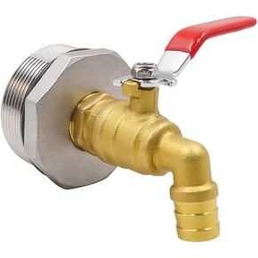 55 Gallon Drum Faucet with epdm Gasket, 50 gal Oil Water rain Barrel Bucket Spigot, NPT3/4 Thread 5/8 inch Barb Brass Valve & 2" Stainless Steel Adapter kit