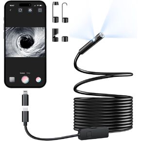 [Dual-Lens] Endoscope Camera with Light, 1920P HD Borescope with 8+1 Adjustable LED Lights, IP67 Waterproof 16.5FT Semi-Rigid Snake Cord Inspection Camera for iPhone, iPad and Android Phone (Type C)