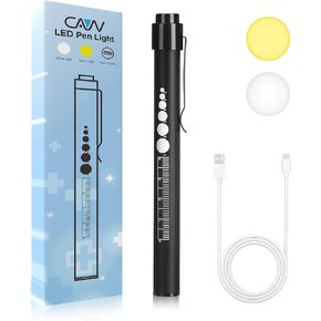 CAVN Rechargeable Pen Light with Pupil Gauge LED Penlights for Nurses Doctors, Warm/White Light, USB Rechargeable Medical Penlight Gifts for Nurses Nursing Student (Black)