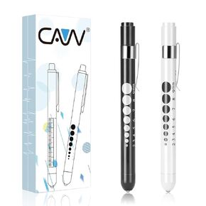 مصباح قلم CAVN مع قلم LED بمقياس الحدقة للأطباء والممرضات، قطعتان من القلم الطبي القابل لإعادة الاستخدام لطلاب التمريض (ذهبي وردي/أبيض)