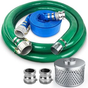 مجموعة مضخة خرطوم التفريغ، تتضمن خرطوم غسيل خلفي من مادة PVC باللون الأزرق مقاس 2 × 50 بوصة وخرطوم شفط PVC أخضر مقاس 2 × 24.5 بوصة مع تركيبات قفل كامة من الألومنيوم، ومصفاة شفط بفتحة مستديرة من الفولاذ، وكاميرا، ومحول أخدود in Kuwait