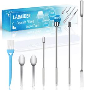 Capsule Filling Machine Tools Kits Micro Tiny Spoon Spatula, Lab Scoop Filling Tray, Herb Powder Tamper Tool for Lab Capsule Filler Pill Maker, Fit Empty Capsules Sizes 000 00 0 1 2 3