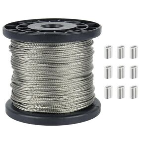 Vinyl Coated Wire Rope, 304 Stainless Steel Black Coated Covered 1/8 Inch Overmolded to 3/16 Inch String Light Hanging Kit, Black Coated Cable Aircraft Cable Clothesline for Pull Training(100ft)