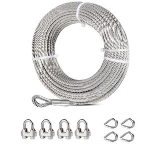 1/4" Stainless Steel Cable, 300 ft, 7X 19 Strands Wire Rope, 6400lbs Breaking Strength, Steel Aircraft Cable for Yard Zipline, Deck Railing, Boat Lifts, Dog Run, Straightening Trees