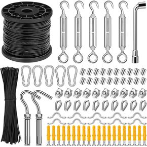 طقم حبل سلكي CGBOOM، سلك من الفولاذ المقاوم للصدأ بطول 200 قدم 1/16، طقم تعليق ضوء سلسلة مطلي، سلك تعليق لملابس ستارة سطح السفينة ونباتات التسلق والصور المعلقة مع المزيد من الملحقات in Kuwait