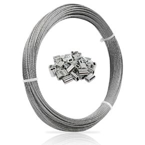 Wire Rope, 1/16 Wire Rope, 304 Stainless Steel Cable, Aircraft Cable, Steel Wire, 328FT with 150Pcs Crimping Sleeves, Clothes Line Wires, Trellis Wire, 7x7 368lbs Breaking Strength
