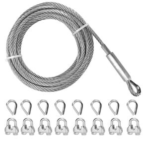 75FT 5/16 Inch 304 Stainless Steel Cable, 7x19 Strands Wire Rope Cable, Wire Rope with 9000 lbs Breaking Strength,Stainless Steel Wire Rope with M8 Wire Rope Clip Clamp and Wire Rope Cable Thimbles