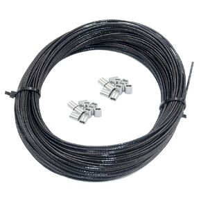 Soft Black Vinyl Coated 100 ft 304 Stainless Steel Cable Wire Rope 1/16 inch Core Diameter 3/64 inch with 20pcs Sleeves Stops