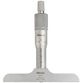 Mitutoyo 128-106 Vernier Depth Gauge, Micrometer Type, 0-1" Range, 0.001" Graduation, +/-0.003mm Accuracy, 4" x 0.63" Base