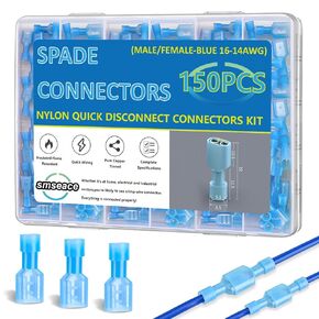 smseace 150Pcs Female/Male Spade connectors 22-16AWG Nylon Spade Quick Disconnect Connectors Insulated Spade Wire Crimp Terminal Electrical Wire Connectors Kit