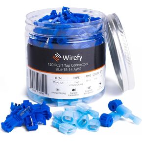 Wirefy T Tap Wire Connectors Kit - Electrical Connectors Kit - Spade Terminals - Quick Splice Disconnect Wire Taps - (120 PCS 22-10 AWG)