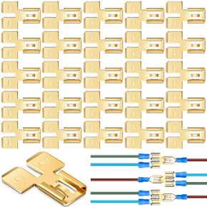 25 Pcs Double Piggyback Spade Connector Quick Disconnect Electrical 2 Way Wire Terminals Adapter Non Insulated Male Single Female Tab Slip Brass Automotive Double Spade Connector 1/4" Tab