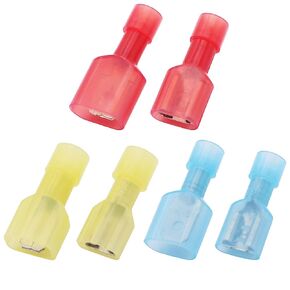 100PCS Spade Disconnect Wire Connectors,Fully Insulated Male Female 10-12 14-16 16-22 Gauge Nylon Quick Electrical Crimp Cold-Pressed Terminals