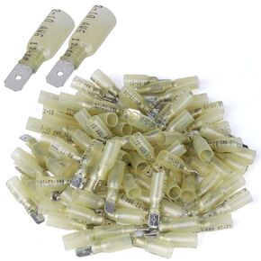 100 PCS 16-14 AWG Waterproof Heat Shrink Quick Disconnect Connectors, Crimp Electrical Wire Female Spade Connectors Insulated Disconnect for Marine Automotive Motorcycle Home Wiring (Blue)