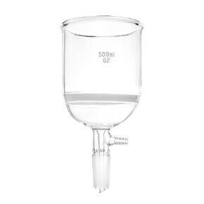 QWORK 500ml Filtering Buchner Funnel Medium Frit (G2) Lab Glassware with Standard 24/40 Joint and Vacuum Serrated Tubulation, 94mm I.D, 100mm Depth