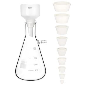 QWORK 1000ML Buchner Funnel Kit Filter Flask Set, 1L Vacuum Flask 80mm Funnel, Borosilicate Glass Heavy Wall Filtering Flask