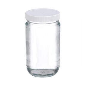 Wheaton W216907 Clear Glass 32oz Straight Sided Jar, with 89-400 White Polypropylene Poly-Vinyl Lined Screw Cap (Case of 12)