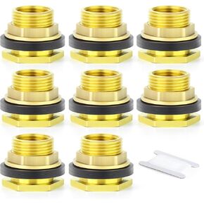 GASHER 4PCS Brass 3/4" Female 1" Male Bulkhead Tank Connector Adapter Fitting with Rubber Ring