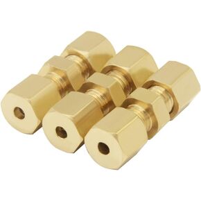 Hooshing 5/16" OD Compression Coupling Brass Tube Fitting Union Connector, 3 Pack