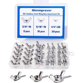 35 قطعة 1/4"-20، 5/16"-25، 3/8"-16 صواميل مجنحة، 304 أجزاء من الفولاذ المقاوم للصدأ مجموعة متنوعة من صامولة جناح الفراشة in Kuwait