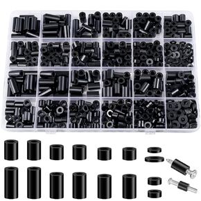 1150 Pcs Electrical Outlet Screws Spacers,Black Nylon Round Spacer ID 3.2mm﹠4.2mm,OD 7mm, 3mm 5mm 6mm 8mm 10mm 12mm 15mm Length,Suitable for M3 M4 Screws Hardware Spacer Bracket
