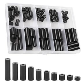 Black ABS Round Washers ID 6.2mm,OD 11mm, 3mm 4mm 5mm 6mm 8mm 10mm 15mm 18mm 20mm Length, Assortment Kit, Non-Threaded, Suitable for M6 Screws Hardware Spacer Bracket