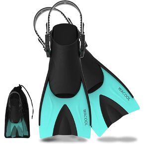 WACOOL Adult Short Light Adjustable Travel Size Fins Short Blade Fins Flippers for Snorkeling Diving Scuba Swimming Training