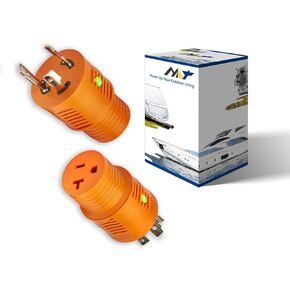 Shore Power Adapter L5-30P 30A to 15/20A 5-15/20R 125V (30M/15F) (30M/20F) Plug in The Marine On-Board Charging Inlets & RV Front Mount RV Inlet with Copper Wire 10AWGX3C & LED Indicator