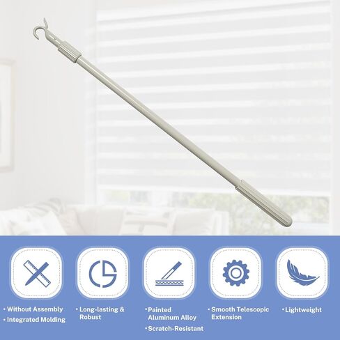 UrMoon Telescopic Draw Rod for Cordless Cellular Shades Roller Shades Zebra Blinds 16.5"-29.7" Push Pull Adjustable Draw Rod with Hook Hanger for Easy to Pull The Blinds Down and Up, Camel Gray-2pcs in Kuwait