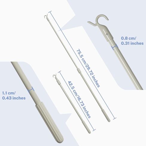 UrMoon Telescopic Draw Rod for Cordless Cellular Shades Roller Shades Zebra Blinds 16.5"-29.7" Push Pull Adjustable Draw Rod with Hook Hanger for Easy to Pull The Blinds Down and Up, Camel Gray-2pcs in Kuwait