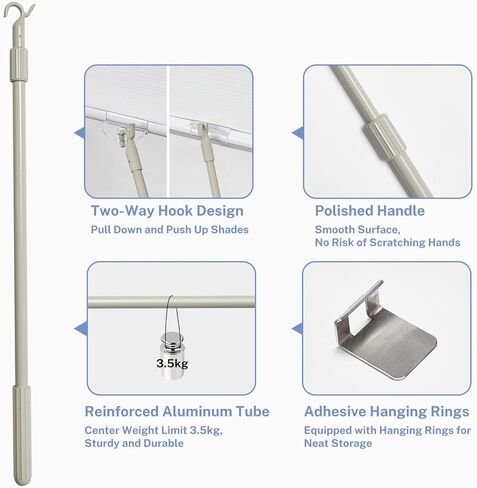 UrMoon Telescopic Draw Rod for Cordless Cellular Shades Roller Shades Zebra Blinds 16.5"-29.7" Push Pull Adjustable Draw Rod with Hook Hanger for Easy to Pull The Blinds Down and Up, Camel Gray-2pcs in Kuwait