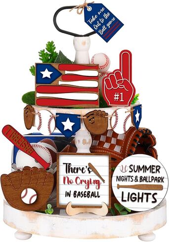 13 Pcs Baseball Tiered Tray Decor Baseball Wooden Decor Baseball Table Centerpieces Rustic Wooden Baseball Game Sign for Fans Baseball Theme Party Ceremony in Saudi Arabia