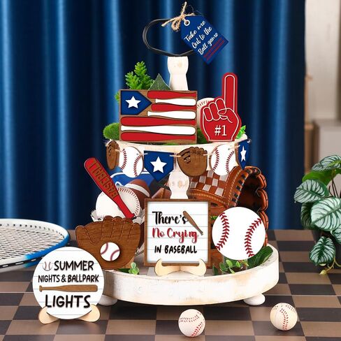 13 Pcs Baseball Tiered Tray Decor Baseball Wooden Decor Baseball Table Centerpieces Rustic Wooden Baseball Game Sign for Fans Baseball Theme Party Ceremony in Saudi Arabia