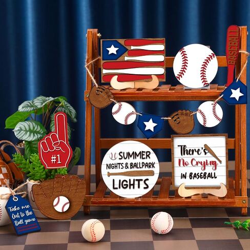 13 Pcs Baseball Tiered Tray Decor Baseball Wooden Decor Baseball Table Centerpieces Rustic Wooden Baseball Game Sign for Fans Baseball Theme Party Ceremony in Saudi Arabia