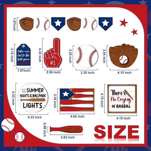13 Pcs Baseball Tiered Tray Decor Baseball Wooden Decor Baseball Table Centerpieces Rustic Wooden Baseball Game Sign for Fans Baseball Theme Party Ceremony in Saudi Arabia