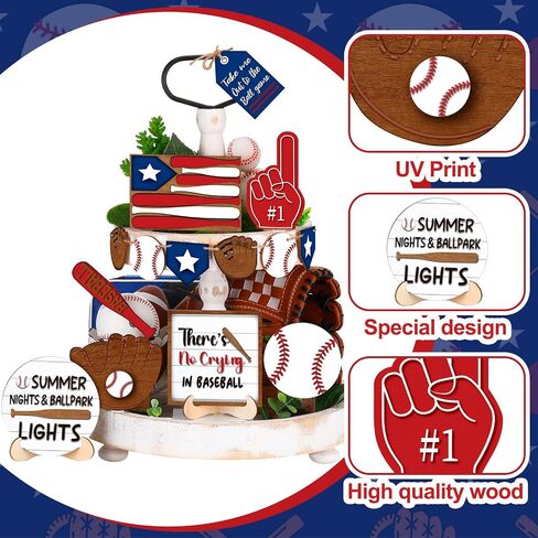 13 Pcs Baseball Tiered Tray Decor Baseball Wooden Decor Baseball Table Centerpieces Rustic Wooden Baseball Game Sign for Fans Baseball Theme Party Ceremony in Saudi Arabia