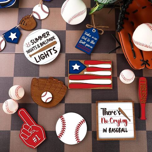 13 Pcs Baseball Tiered Tray Decor Baseball Wooden Decor Baseball Table Centerpieces Rustic Wooden Baseball Game Sign for Fans Baseball Theme Party Ceremony in Saudi Arabia