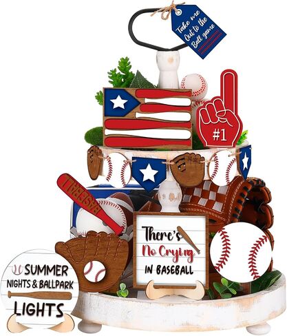 13 Pcs Baseball Tiered Tray Decor Baseball Wooden Decor Baseball Table Centerpieces Rustic Wooden Baseball Game Sign for Fans Baseball Theme Party Ceremony in Saudi Arabia