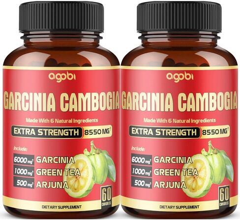6 في 1 كبسولات مستخلص جاركينيا كامبوجيا 4 أشهر - مستخلص 20:1 8550 مجم مع الشاي الأخضر العضوي، الأرجونا، لمبة الثوم، الكركم والفلفل الأسود - توازن الجسم والمزاج ودعم المناعة - عبوتان 60 قطعة in Kuwait