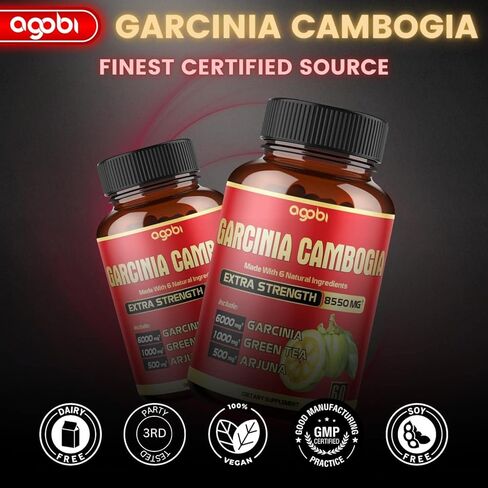 6 في 1 كبسولات مستخلص جاركينيا كامبوجيا 4 أشهر - مستخلص 20:1 8550 مجم مع الشاي الأخضر العضوي، الأرجونا، لمبة الثوم، الكركم والفلفل الأسود - توازن الجسم والمزاج ودعم المناعة - عبوتان 60 قطعة in Kuwait