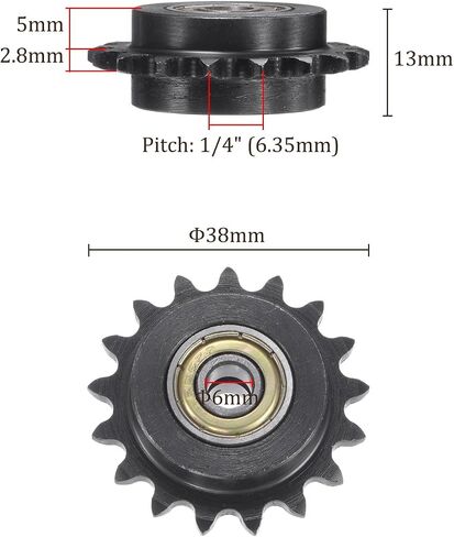 Idler Sprocket - [معرف 17 سن × 6 مم] من الفولاذ الكربوني مع محمل فردي لآلات الطحن والحفر للاستخدام ISO 04C | مسافة 1/4 بوصة، 25 سلسلة in Saudi Arabia