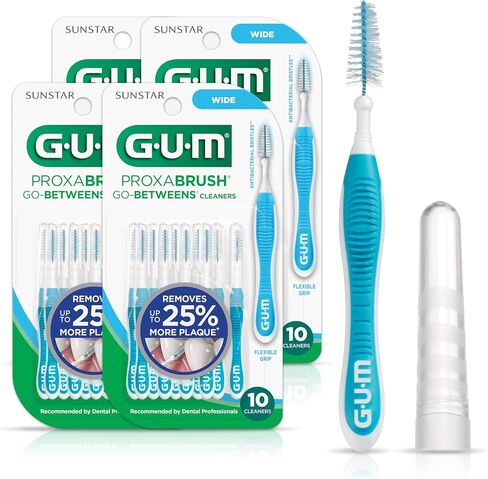 GUM Proxabrush Go-Betweens - فرش واسعة بين الأسنان بين الأسنان، أدوات تنظيف الأسنان لإزالة البلاك، آمنة لتقويم الأسنان وأجهزة الأسنان، 10 قيراط (4 قطع) in Kuwait