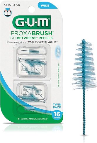 GUM Proxabrush Go-Betweens Refills - Wide - Compatible with GUM Permanent Handle - Reusable Interdental Brushes - Soft Bristled Dental Picks, 16ct in Saudi Arabia