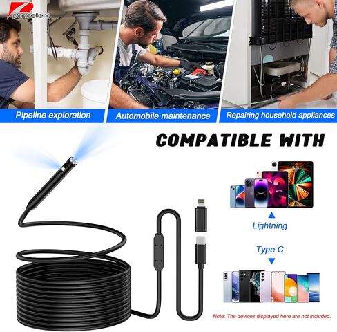 Dual Lens 1080P Endoscope Snake Inspection Camera, Pancellent Type C Borescope, WiFi Scope Camera with 6 LED Lights for Android and iOS Smartphone, iPhone, iPad, Samsung (9.84FT) in Saudi Arabia