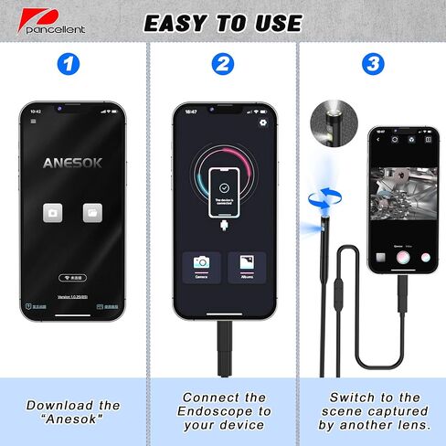 Dual Lens 1080P Endoscope Snake Inspection Camera, Pancellent Type C Borescope, WiFi Scope Camera with 6 LED Lights for Android and iOS Smartphone, iPhone, iPad, Samsung (9.84FT) in Saudi Arabia
