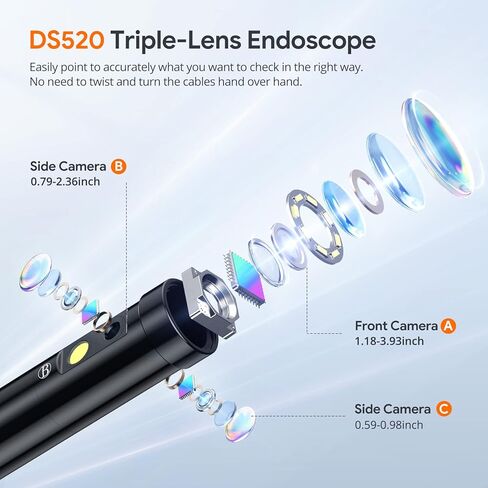Triple Lens Sewer Inspection Camera with 50FT Semi-Rigid Cable, DEPSTECH 5"IPS Screen Endoscope Camera with Lights, 1080P Industrial Borescope, Split Screen, Waterproof Drain Pipe Camera,Carrying Case in Saudi Arabia