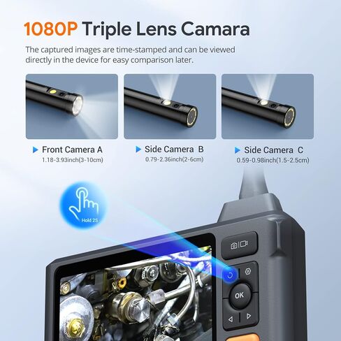 Triple Lens Sewer Inspection Camera with 50FT Semi-Rigid Cable, DEPSTECH 5"IPS Screen Endoscope Camera with Lights, 1080P Industrial Borescope, Split Screen, Waterproof Drain Pipe Camera,Carrying Case in Saudi Arabia