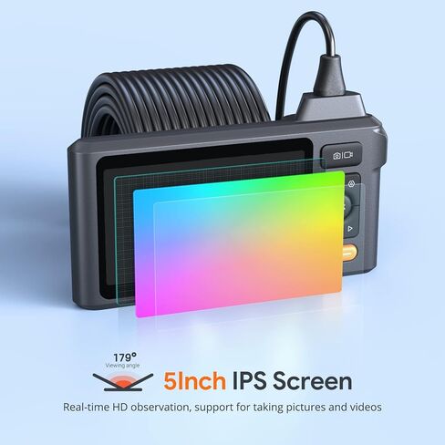 Triple Lens Sewer Inspection Camera with 50FT Semi-Rigid Cable, DEPSTECH 5"IPS Screen Endoscope Camera with Lights, 1080P Industrial Borescope, Split Screen, Waterproof Drain Pipe Camera,Carrying Case in Saudi Arabia