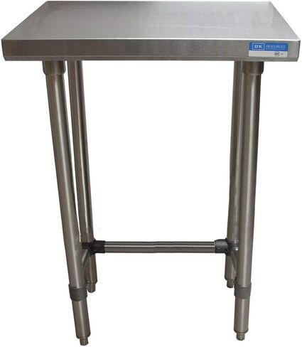 BK Resources NSF Stainless Steel Table, 30"x18", Commercial Restaurant Work/Prep Table, 18 ga T-304 Stainless Steel Top, Open Base, and Adjustable Feet, Reinforced with Channels in Saudi Arabia
